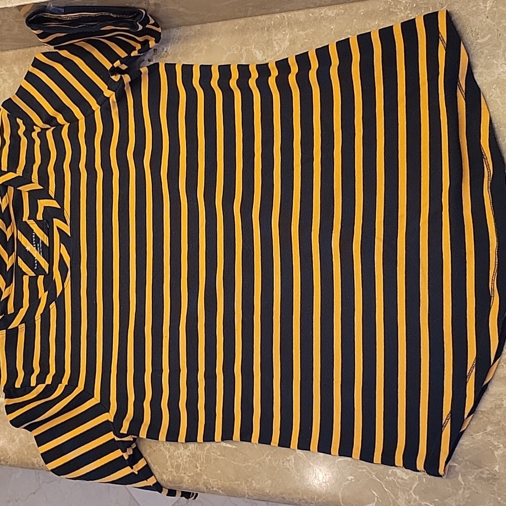 Banana Republic Navy and Mustard Striped Short Sleeve Tee,  XL